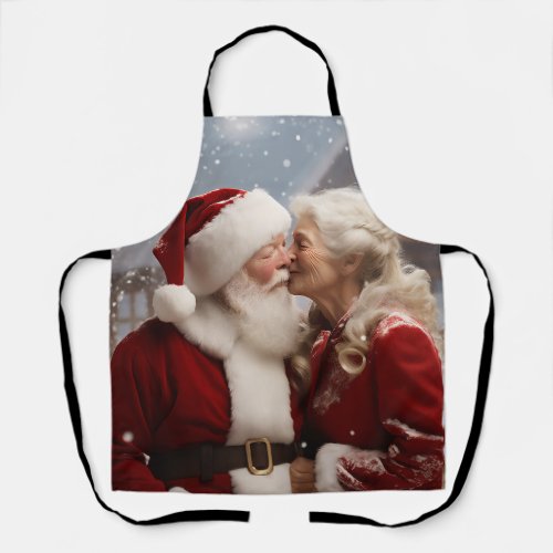 Kissing Mr and Mrs Santa Claus Apron