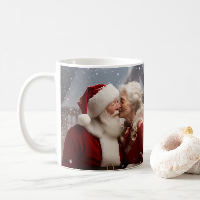 Kissing Mr and Mrs Santa Claus Coffee Mug (With Donut)
