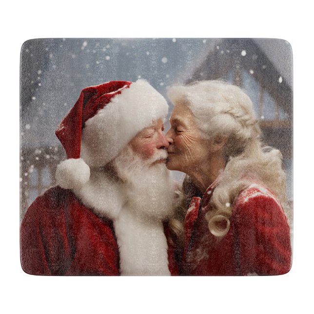 Kissing Mr and Mrs Santa Claus Cutting Board (Front)