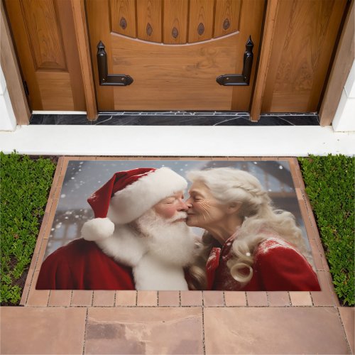 Kissing Mr and Mrs Santa Claus Doormat