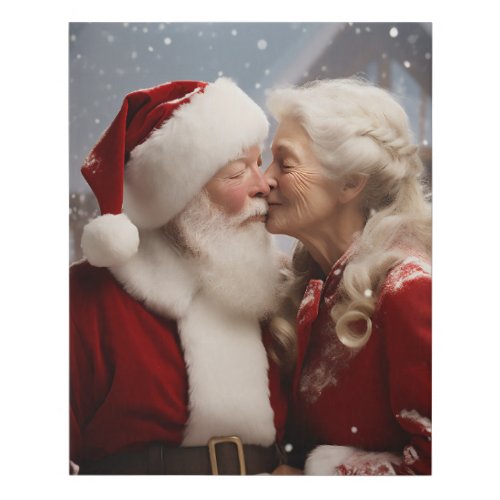 Kissing Mr and Mrs Santa Claus Faux Canvas Print