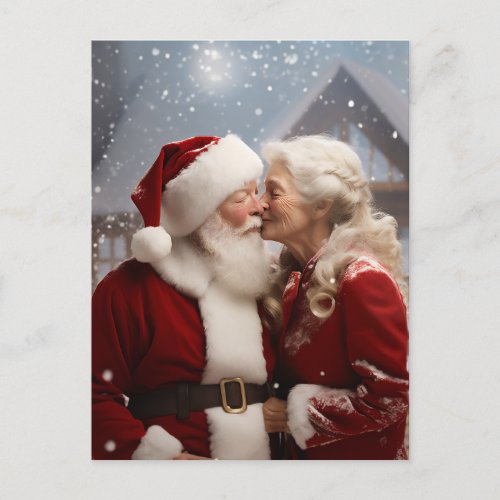 Kissing Mr and Mrs Santa Claus Holiday Postcard