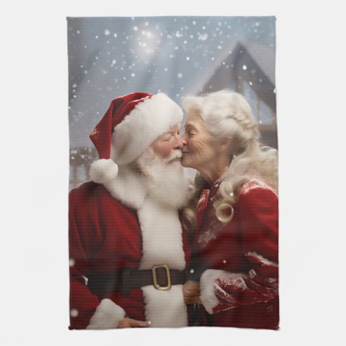 Kissing Mr and Mrs Santa Claus Kitchen Towel