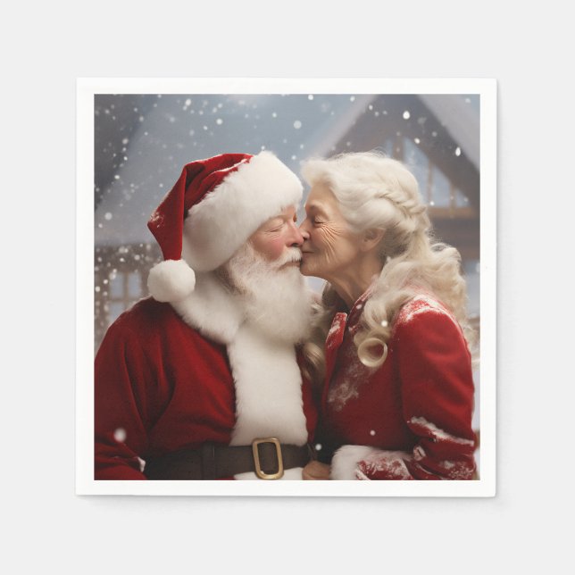Kissing Mr and Mrs Santa Claus Napkins (Front)