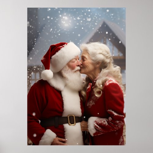 Kissing Mr and Mrs Santa Claus Poster