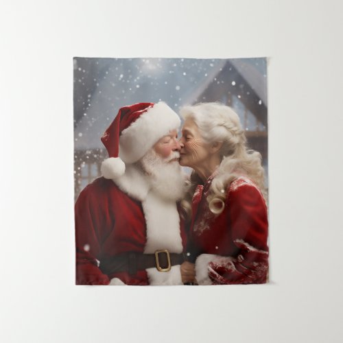 Kissing Mr and Mrs Santa Claus Tapestry