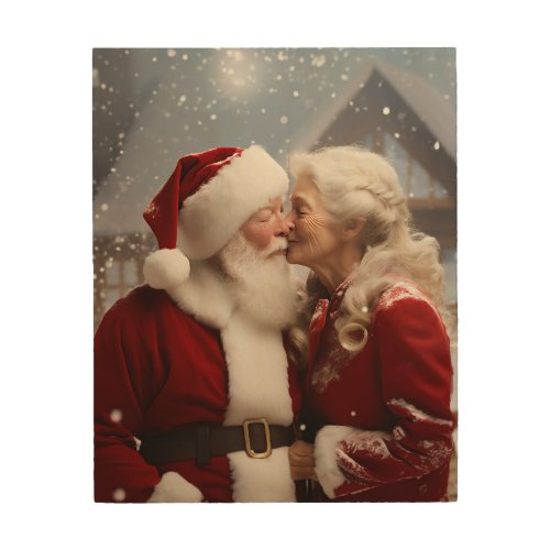 Kissing Mr and Mrs Santa Claus Wood Wall Art