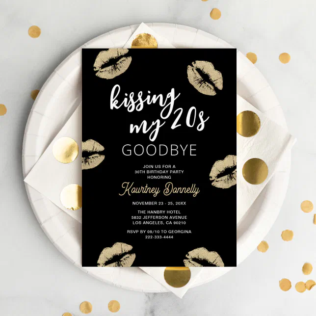 Kissing my 20s Goodbye 30th Birthday Invitation | Zazzle