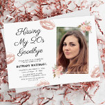 Kissing My 20s Goodbye 30th Birthday Party Invitation<br><div class="desc">Celebrate the big three-oh with a bang! Our elegant 30th birthday party invitations come complete with a delightful rustic floral design, a cheeky 'kissing my 20s goodbye' message, and playful pink lipstick marks. You'll love the simplicity of the white backdrop and the personalized touch of the birthday girl's photo. Plus,...</div>