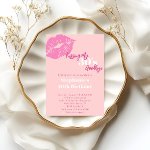 Kissing my 30s Goodbye Blush Pink 40th Birthday Invitation