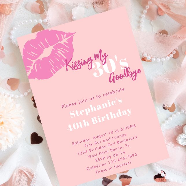 Kissing my 30s Goodbye Blush Pink 40th Birthday Invitation (Creator Uploaded)
