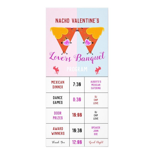 Kissing Nacho Valentine's Event Program/Menu Rack Card (Front)
