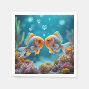 Kissing Ocean Fish With Heart Bubbles Napkins