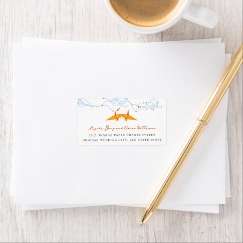 Kissing Orange Paper Cranes Asian Wedding Return Label