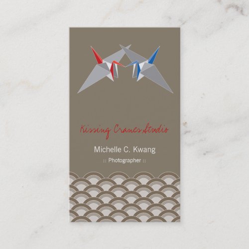 Kissing Origami Paper Cranes  Zen Scallop Pattern Business Card