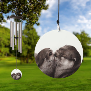 Kissing Otters Art - Hand Painted Wildlife Wind Chime