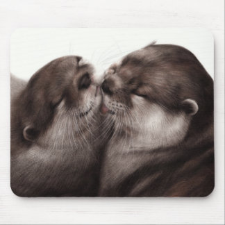 Kissing Otters - Hand Painted Wildlife Art Mouse Pad