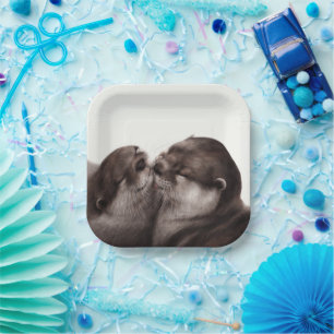 Kissing Otters - Hand Painted Wildlife Art Paper Plates