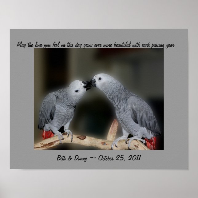 Kissing Parrots Cute Wedding Gift Poster (Front)