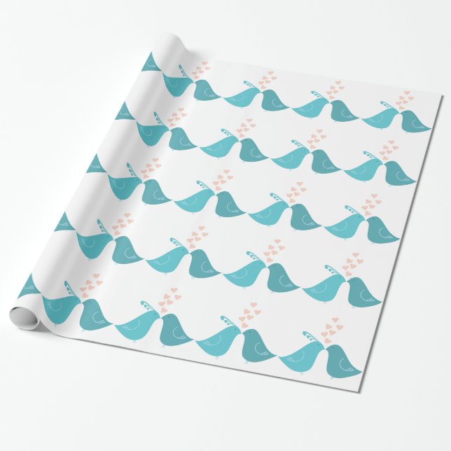 Kissing Partridges Wrapping Paper (Unrolled)