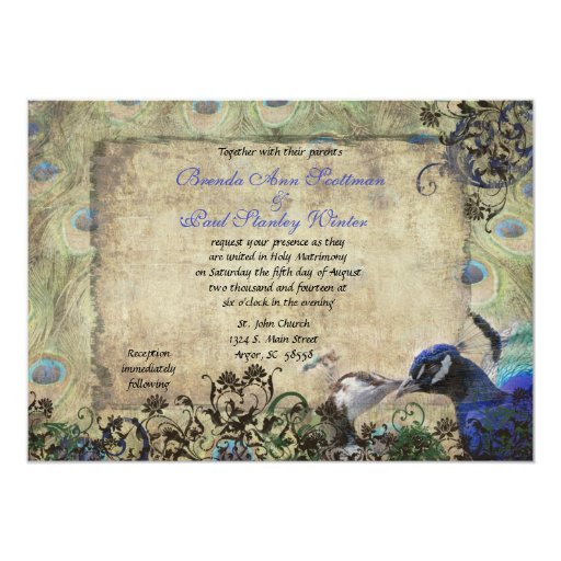 Vintage Peacock Wedding Invitations 4