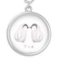 Kissing Penguin Sweet Love Custom Name Necklace