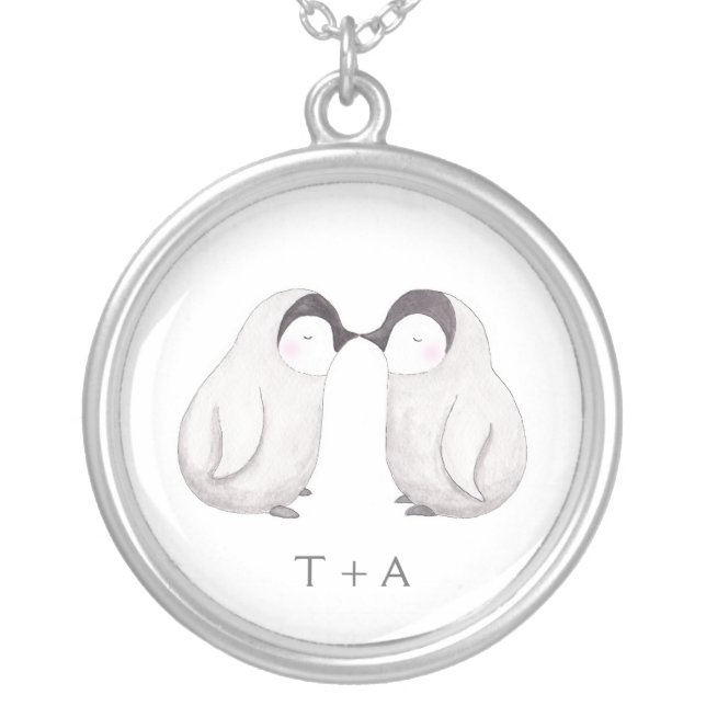 Kissing Penguin Sweet Love Custom Name Necklace (Front)