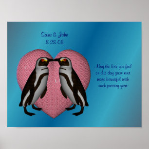 Kissing Penguins Anniversary Wedding Personalized Poster