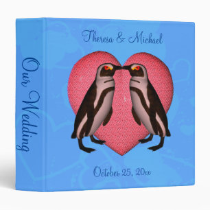 Kissing Penguins Cute Personalized Wedding 3 Ring Binder