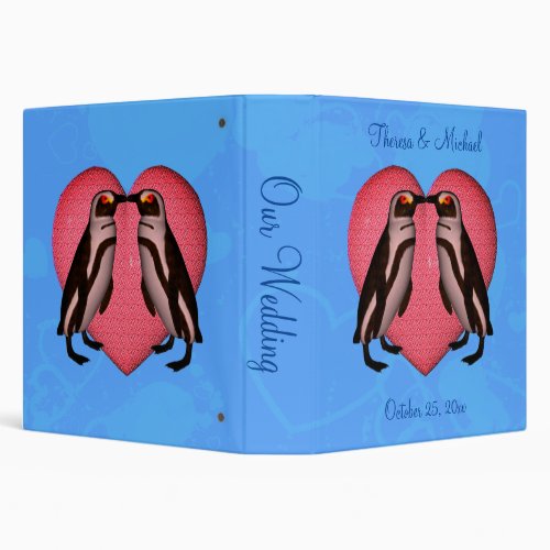 Kissing Penguins Cute Personalized Wedding  3 Ring Binder