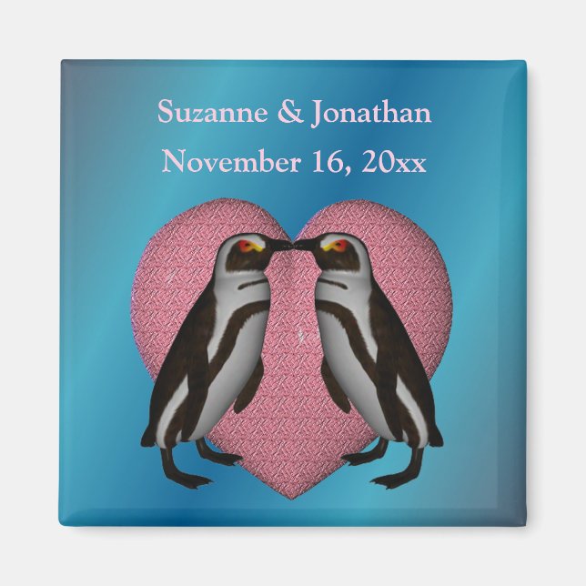 Kissing Penguins Cute Personalized Wedding  Magnet (Front)