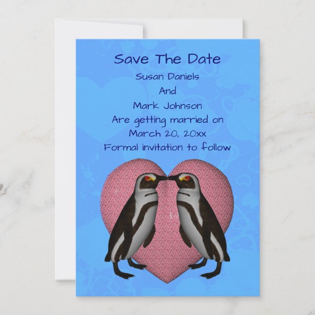 Kissing Penguins Cute Wedding  Save The Date (Front)