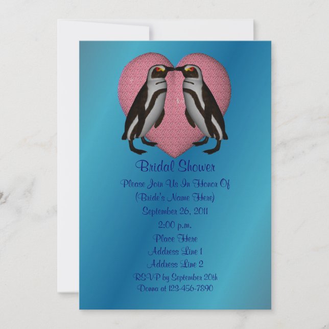 Kissing Penguins Heart Cute Bridal Shower  Invitation (Front)