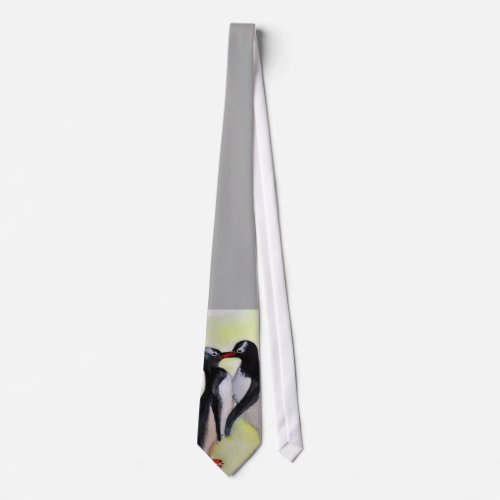 Kissing Penguins Watercolor  Tie