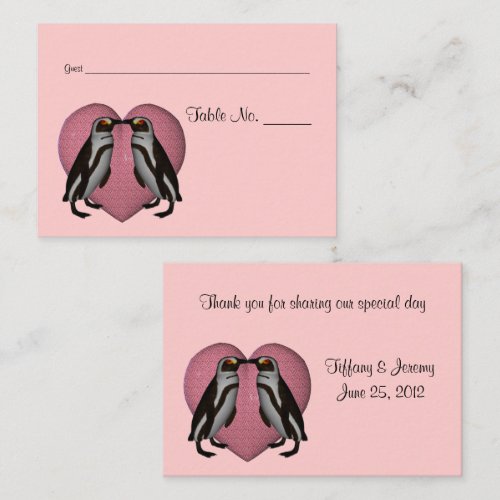 Kissing Penguins Wedding Table Place Cards Business Cards