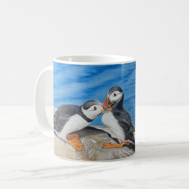 Kissing Puffins Coffee Mug (Front Left)