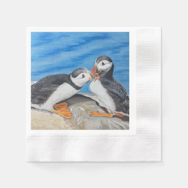 Kissing Puffins Napkins (Front)