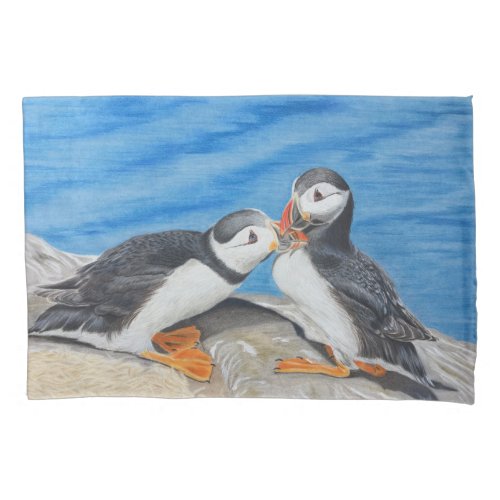 Kissing Puffins Pillow Case
