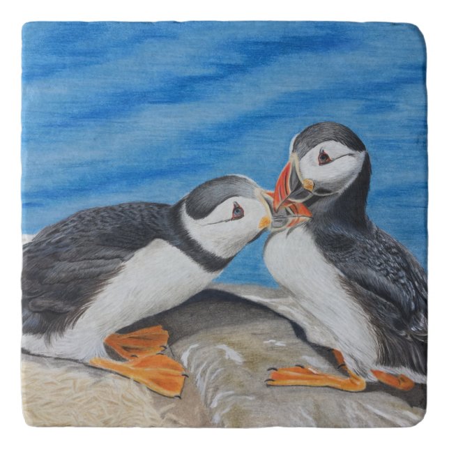 Kissing Puffins Trivet (Front)