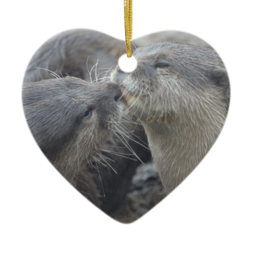 Kissing River Otters Ceramic Ornament