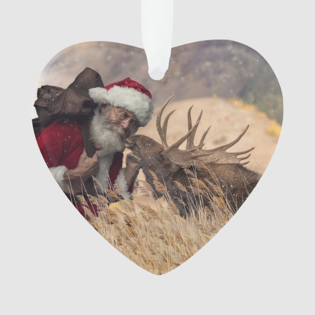 Kissing Santa and Moose Acrylic Ornament (Front)