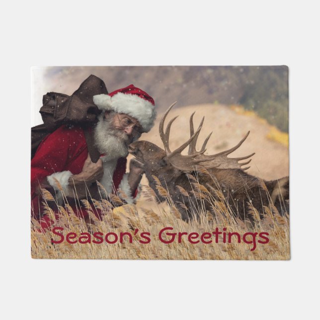 Kissing Santa and Moose Doormat (Front)