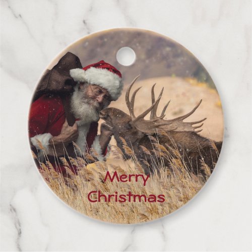 Kissing Santa and Moose Gift Tags