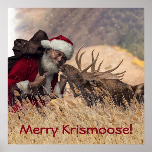Kissing Santa and Moose Poster