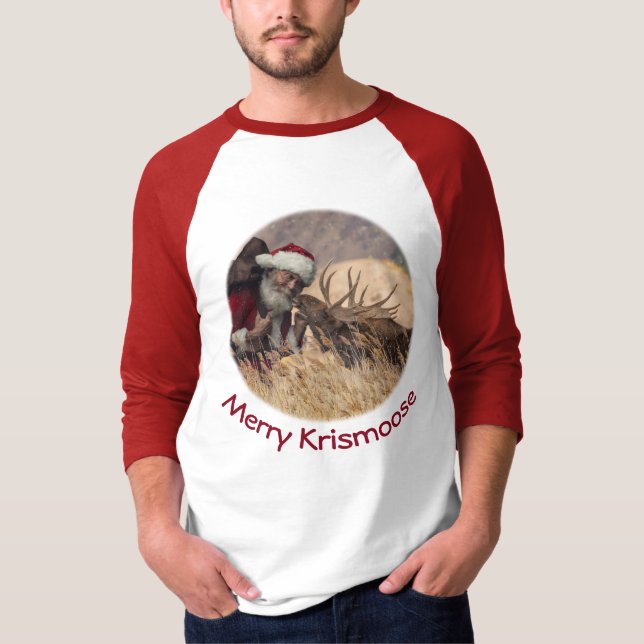 Kissing Santa and Moose T-Shirt (Front)