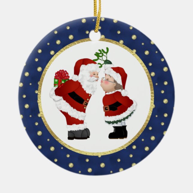 Kissing Santa Ceramic Ornament (Front)