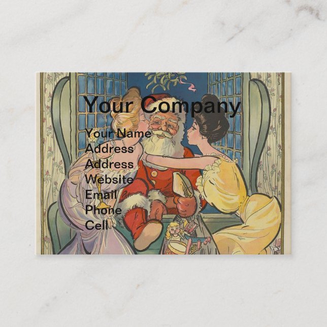 Kissing Santa Claus Vintage Christmas Card (Front)