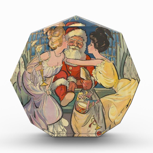 Kissing Santa Claus Vintage Christmas Card Award (Front)