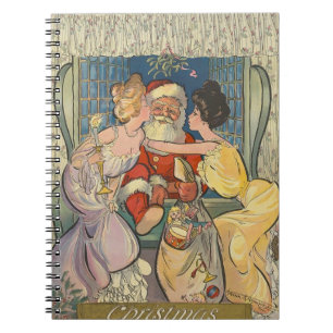 Kissing Santa Claus Vintage Christmas Card Notebook