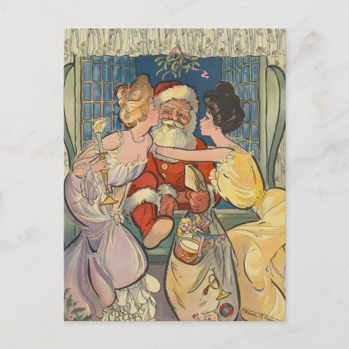 Kissing Santa Claus Vintage Christmas Holiday Postcard